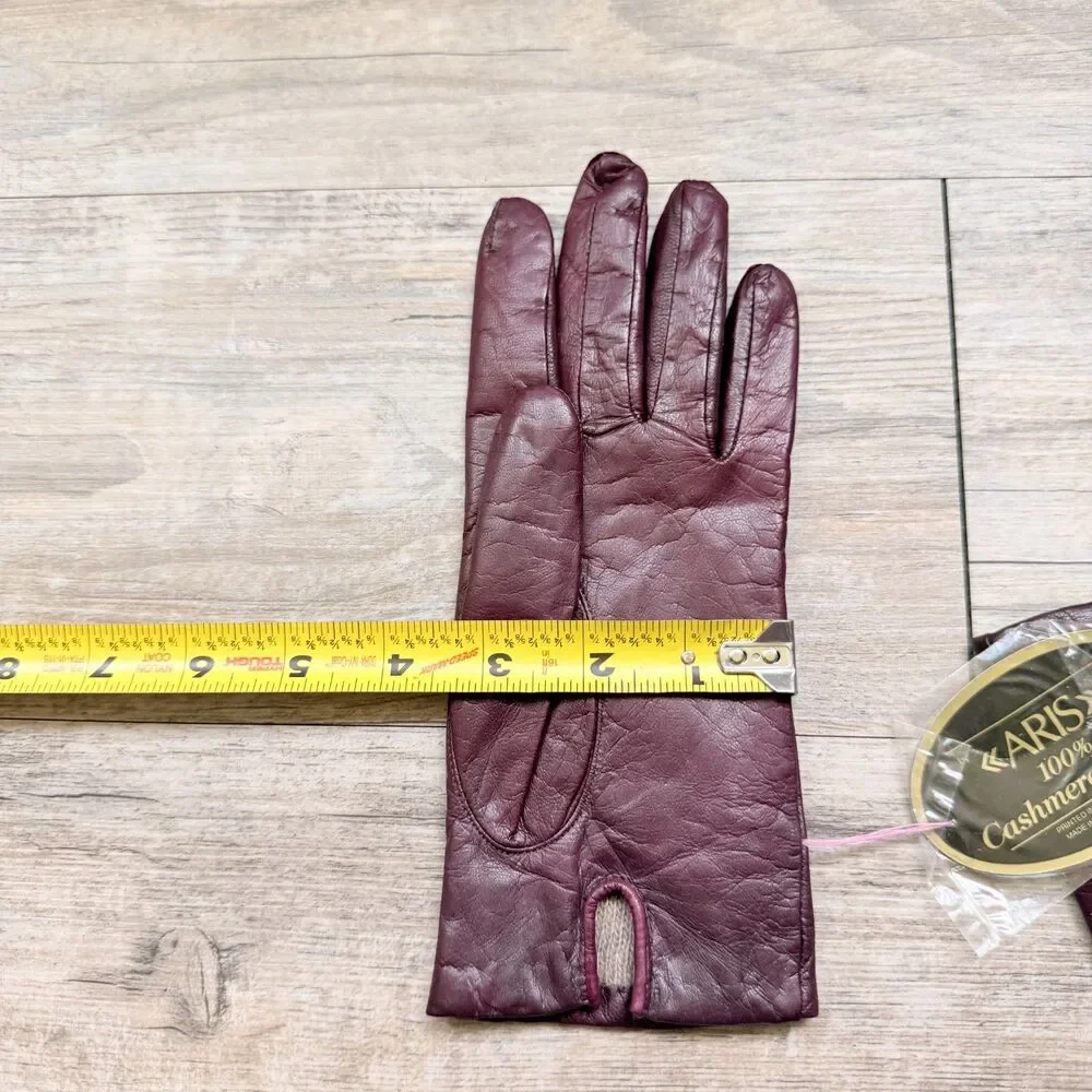 Vintage Aris Burgundy Leather Gloves Cashmere Lined Women’s Size 7.5 90s